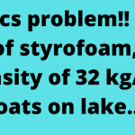 Physics problem!! A flat slab of styrofoam, with a density of 32 kg/m^3, floats on lake…?